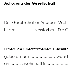 Mit der Vorlage zeigen die verbleibenden zwei Gesellschafter und die Erben den Tod des Gesellschafters einer OHG an und kündigen die Auflösung der Gesellschaft an.