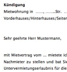 Mit diesem Musterschreiben kündigt ein Mieter seinen bestehenden Mietvertrag aufgrund des Verbots einer Untervermietung von Seiten des Vermieters. 