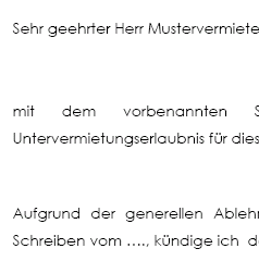 Mit Hilfe dieses Schreibens erläutern Sie die Begründung näher und zeigen Ihrem Vermieter mögliche Alternativen auf. Sie können dieses Schreiben nach dem Download sofort verwenden.