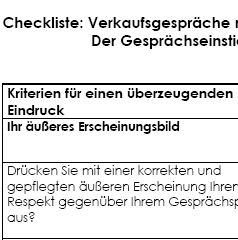 Die Checkliste gibt wertvolle Tipps, wie Sie in der Begrüßungsphase auftreten sollten, um sympathisch und positiv auf Ihre Gesprächspartner zu wirken. 