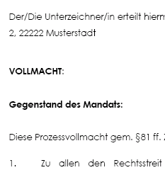 Mit Hilfe einer Prozessvollmacht erteilt ein Mandant (nach § 81 ZPO) seinem Anwalt eine Vollmacht für alle prozessrelevanten Handlungen. 