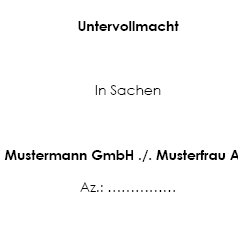 Mit dieser Muster-Vorlage wird ein Rechtsanwalt oder eine andere, zur Prozessvertretung berechtigte, Person (beispielsweise ein Terminvertreter), durch einen anderen Rechtsanwalt bevollmächtigt.