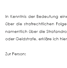 Das Muster beinhaltet eine Versicherung an Eides statt (eidesstattliche Versicherung).