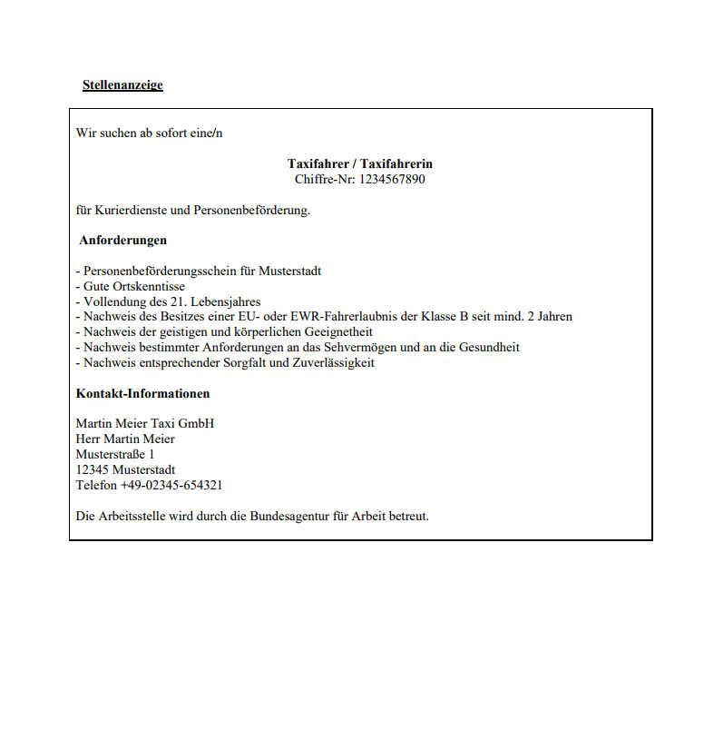 So könnte die Stellenanzeige aussehen, auf die Sie sich bewerben möchten.