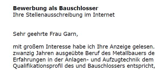 Sofort einsetzbare Bewerbungsvorlagen für Ihre Bewerbung als Bauschlosser/in mit Berufserfahrung (ungekündigt) zum Download.