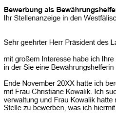 Für Ihre Bewerbung als Bewährungshelfer/in mit Berufserfahrung (ungekündigt) erhalten Sie professionelle und sofort einsetzbare Vorlagen zum Download.