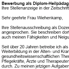 Für Ihre Bewerbung als Diplom-Heilpädagoge/in mit Berufserfahrung (ungekündigt) erhalten Sie professionelle und sofort einsetzbare Vorlagen zum Download.