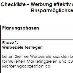 Die Checkliste zeigt Ihnen, wie Sie bei der Werbeplanung vorgehen und hilft Ihnen, bereits in der Planungsphase einige Einsparmöglichkeiten zu erkennen. Werbung soll Kunden informieren und sie beeinflussen, bestimmte Produkte oder Dienstleistungen zu kaufen.