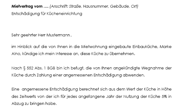 Machen Sie mithilfe dieser Vorlage Ihr Interesse an Einbauten in der Mietswohnung dem Mieter gegenüber geltend.