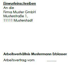Erste Seite des Schreibens an den Arbeitgeber von einem Erben mit Empfängerinformationen.