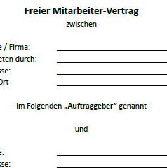 Persönliche Daten im unbefristeten Vertrag über freie Mitarbeit.