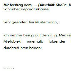 Beginn der Mitteilung des gewerblichen Vermieters, dass keine Pflicht zur Durchführung von Schönheitsrepaturen nach Fristenplan besteht.