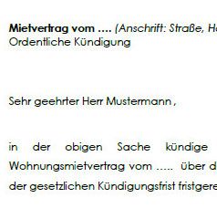 Einleitende Worte der ordentlichen Kündigung des Vermieters wegen Pflichtverletzung des Mieters.