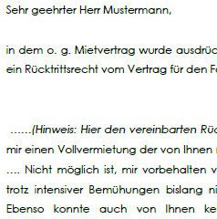 Argumentation des Vermieters bzgl. seines Rücktritts vom Mietvertrag.