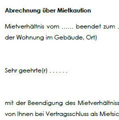 Beginn des Schreibens des Vermieters zur Abrechnung der Mietkaution unter Berücksichtigung von Malerarbeiten und Betriebskosten.