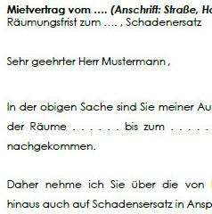 Der Vermieter verlangt vom Mieter wegen nicht erfolgter Räumung Schadensersatz.