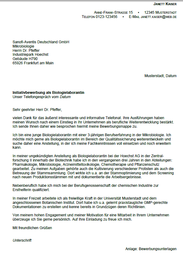 Bewerbung Biologielaborant