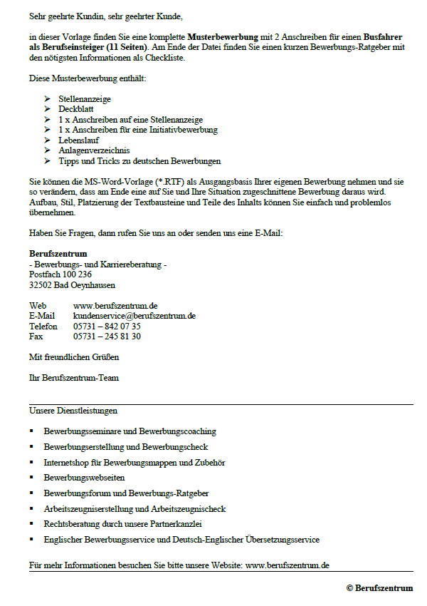 Bewerbung - Busfahrer (Berufseinsteiger) | Muster zum Download