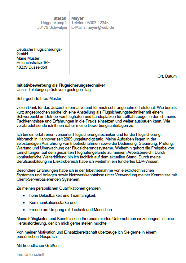 Darstellung der initiativen Bewerbung