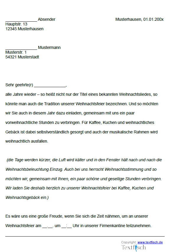 Einladung geschäftliche Weihnachtsfeier Muster 3