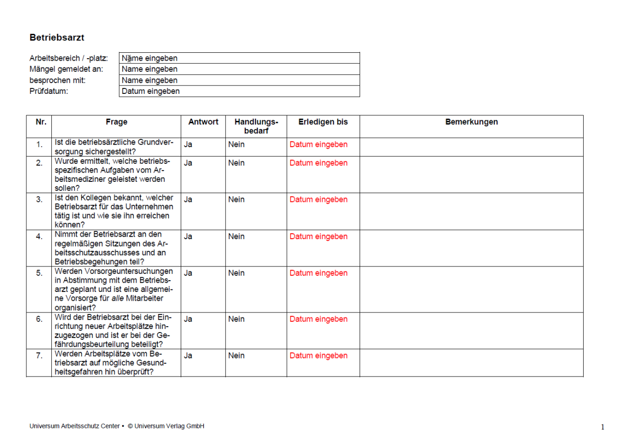 Erste Seite der Checkliste Betriebsarzt.