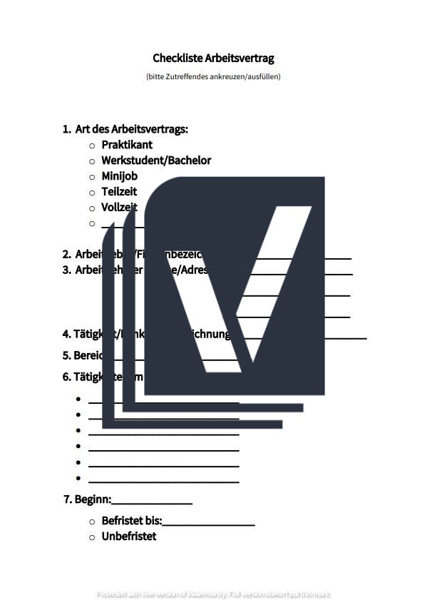 Checkliste Arbeitsvertrag