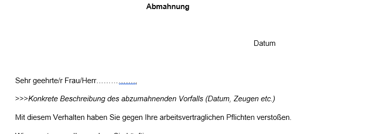 Formulierungshilfe Abmahnung