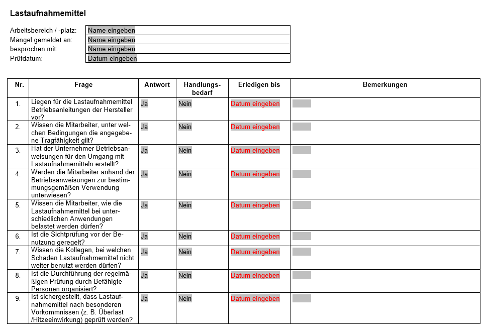 Vorschau der Checkliste Lastaufnahmemittel