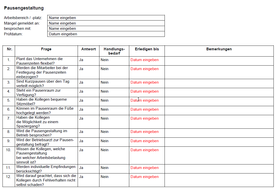 Vorschau der Checkliste zur effizienten Gestlatung von Pausen