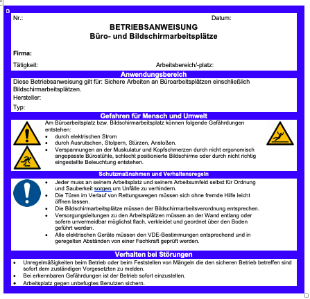 Vorschau Betriebsanweisung Büroarbeitsplatz