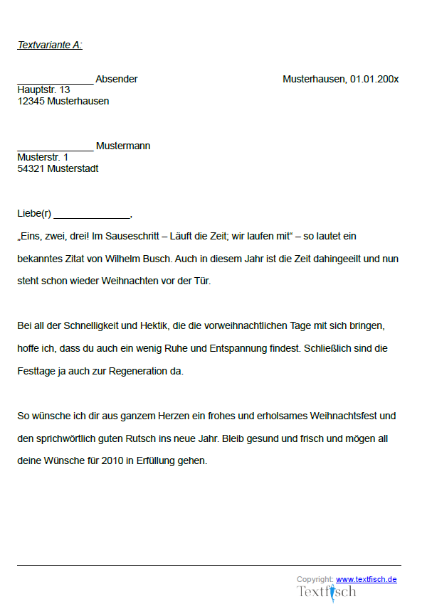 Weihnachtsgrüße für Ihre Familie oder Ihre Freunde (privat) Muster 2