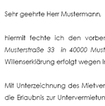 Ein Mieter fechtet einen Mietvertrag mit Hilfe dieses Musterschreibens an.