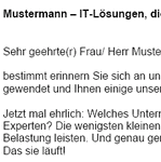 Sie benötigen eine Anregung, Idee oder einfach nur passende Worte für einen Follow-Up Werbebrief, um einen erneuten Kontakt herzustellen?