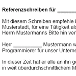 Mit diesem Musterschreiben empfiehlt ein(e) Kunde / Kundin einen Freiberufler: Programmierer. Sie erhalten ein Muster-Referenzschreiben.