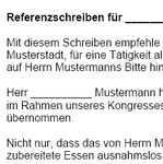 Ein(e) Kunde/Kundin empfiehlt in diesem Referenzschreiben einen freiberuflichen Catering-Unternehmer (männlich). 