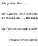 Mit dieser Vollmacht bevollmächtigen Sie einen vertrauenswürdigen und verantwortungsvollen Mitarbeiter für Ihr Unternehmen in einem bestimmten Bereich eigenständige Entscheidungen treffen zu können. 