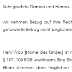 Mit der Vorlage verweigern die Eltern eines Minderjährigen die Genehmigung über einen Dienstleistungsvertrag, den ein Minderjähriger über das Internet abgeschlossen hat. 