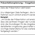 Diese Checkliste unterstützt Sie dabei, die wichtigsten Punkte bei der Planung und die wesentlichen Eckdaten für ein Präsentationskonzept zu berücksichtigen.