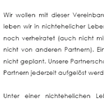 Muster über einen Partnerschaftsvertrag zwischen einem Mann und einer Frau, die in einer nichtehelichen Lebensgemeinschaft miteinander verbunden sind.