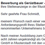 
Auf Basis dieser Muster-Bewerbung, können Sie einfach und professionell, Ihre individuellen Bewerbungsunterlagen bezogen auf Ihre persönliche Situation erstellen.