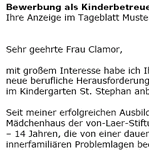 
Auf Basis dieser Muster-Bewerbung, können Sie einfach und professionell, Ihre individuellen Bewerbungsunterlagen bezogen auf Ihre persönliche Situation erstellen.