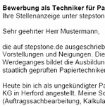 Auf Basis dieser Musterbewerbung, können Sie einfach und professionell, Ihre individuellen Bewerbungsunterlagen bezogen auf Ihre persönliche Situation erstellen.