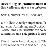 Die Musterbewerbung dient als Anregung und professionelles Muster, auf deren Basis Sie Ihre individuellen Bewerbungsunterlagen, bezogen auf Ihre persönliche Situation erstellen können.