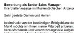 Sofort einsetzbare Bewerbungsvorlagen für Ihre Bewerbung als Sales Manager/ in mit Berufserfahrung (ungekündigt) zum Download.
