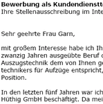 Für Ihre Bewerbung als Kundendiensttechniker/in mit Berufserfahrung (gekündigt) erhalten Sie professionelle und sofort einsetzbare Vorlagen zum Download.
