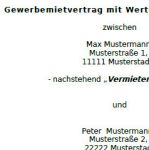 Das Muster enthält einen Gewerbemietvertrag mit einer Wertsicherung bzw. Gleitklausel gekoppelt an die vom Statistischen Bundesamt festgestellten Verbraucherpreisindices. 