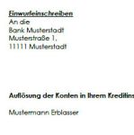 Die Empfängerinformationen des Anschreibens von Erben an die Bank zur Kontoauflösung und Guthabenüberweisung.