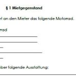 Mietgegenstand im Mietvertrag über ein Motorrad.