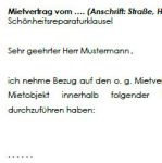 Beginn der Mitteilung des gewerblichen Vermieters, dass keine Pflicht zur Durchführung von Schönheitsrepaturen nach Fristenplan besteht.