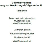 Titel des Zeitmietvertrags an einen Werksangehörigen / zur Dienstleistung verpflichteten bzw. Mitarbeiter.